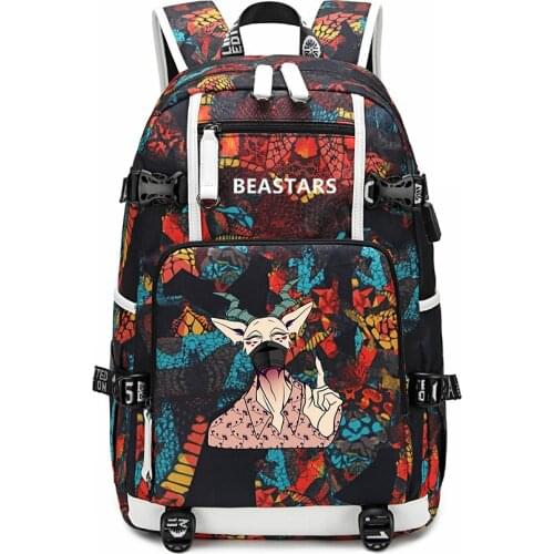 BEASTARS Women Travel Backpack Oxford School Bags Waterproof Bookbag USB Charging Laptop Bagpack BEASTARS Animals Large Rugzak