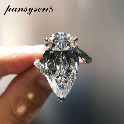 PANSYSEN Top Quality 100% 925 Sterling Silver 12x22MM Created Moissanite Gemstone Wedding Engagement Ring Wholesale Fine Jewelry
