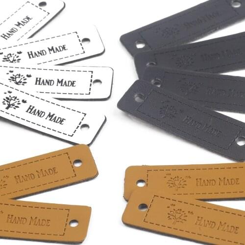 12PCS Retro Life Tree Leaves English Hand Made Labels Sewing On Clothes Garment PU Leather Labels Tags DIY Jeans Bags Shoes Hat
