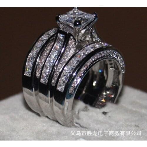 3Pcs/Set Fashion New Mens Ring Gold Silver Color Micro Pave Rhinestone Wedding Party Womens Gift Jewelry Accessories W5P796