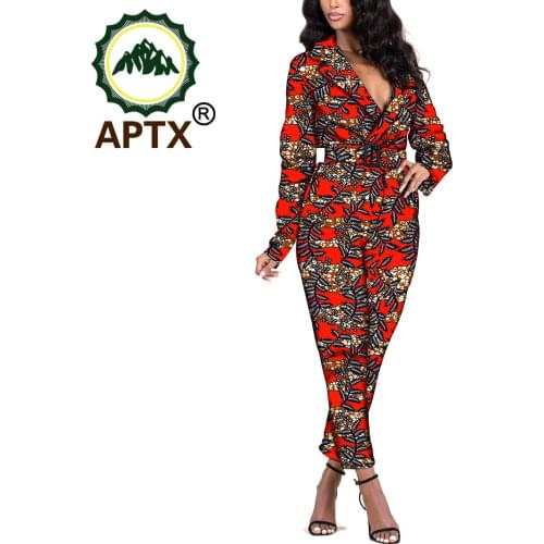 African Clothing For Women Ankara Style V Collar Long Sleeves Ankle Length Wax Pure Cotton Female Office Suit Streetwear Fashion