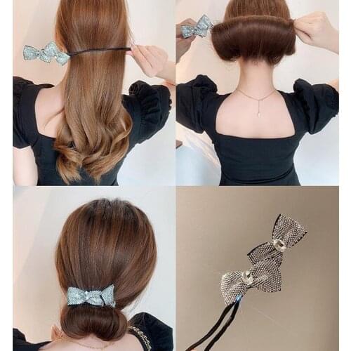 Korean new style rhinestone bow hair accessories curly hair stick lazy ball hair card back head plate hair artifact