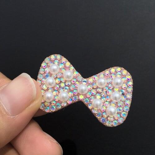 10Pcs Rhinestone Pearl Patches AB Crystal Beaded Applique For DIY Clothes Pink Non-woven Patches DIY Headwear Cartoon Sew Patch