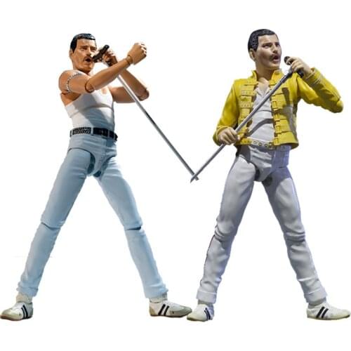 Bandai Original SHF Queen Freddy Mercury Rock Concert Live Yellow Action Figure Collection Decoration Gift