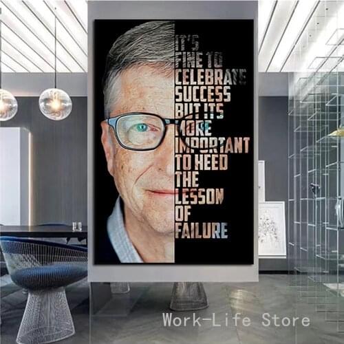 Bill Gates Motivational Quote Poster and Prints Modern Famous Canvas Art Figure Portrait Painting Wall Art Picture For Bedroom