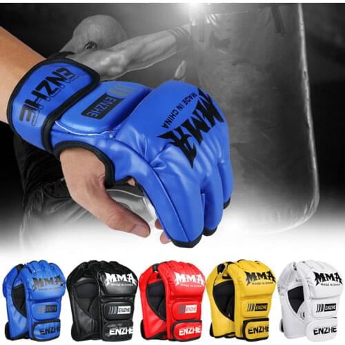 Boxing Gloves MMA Gloves Muay Thai Training Gloves MMA Boxer Fight Boxing Equipment Half Mitts PU Leather Black/Red