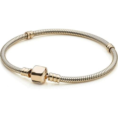 NEW 2018 New 100% 925 Sterling Silver Bracelet Moments Gold Clasp Bracelet Charm Bead For Women of Fashion DIY Gift Jewelry