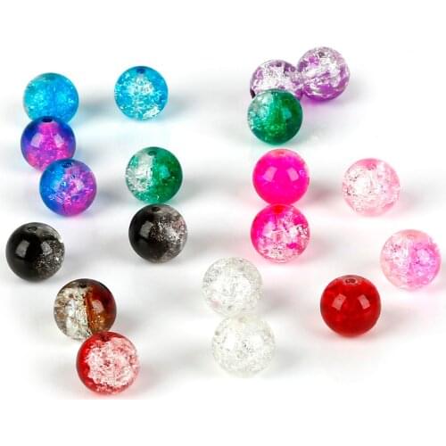 Round Glass Crackle Size 4mm/6mm/8mm/10mm Loose Beads 40-100pcs 1 String Fit Handmade Bracelet Necklace Jewelry DIY Craft Making