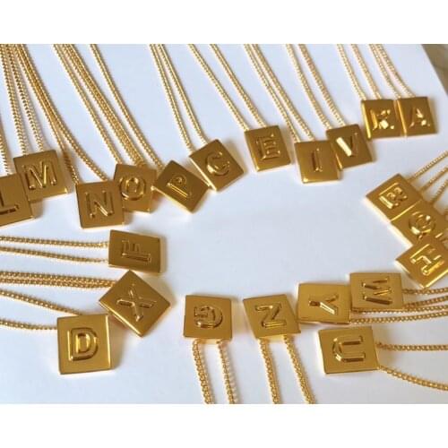 925 Sterling Silver jewelry fashion Initial Letter Pendant Necklace charm gold square shape pendant Thin Chain Letter necklace