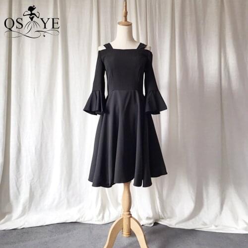 QSYYE Broken Size Black Short Prom Dresses Elastic Long Sleeves Straps Evening Dress Plus Size Prom Dresses