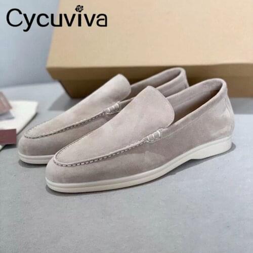 Formal Kid Suede Men Flat Shoes Khaki Real Leather Flat Penny Shoes Mens Driving Shoes Lazy Loafers Summer Walk Shoes for Men