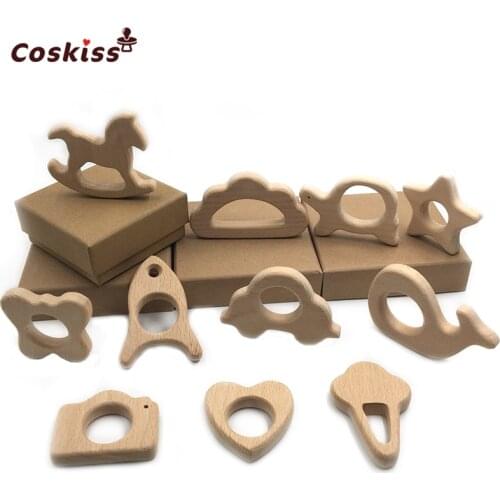 Baby Teether Toys Beech Wooden Animals Natural Handmade Eco-Friendly Safe Wooden Teether DIY Wooden Personalized Pendent