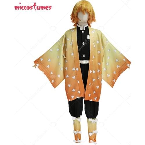Kids Agatsuma Zenitsu Cosplay Costume Child Demon Killing Corps Demon Hunter Uniform Full Set with Puttee Belt