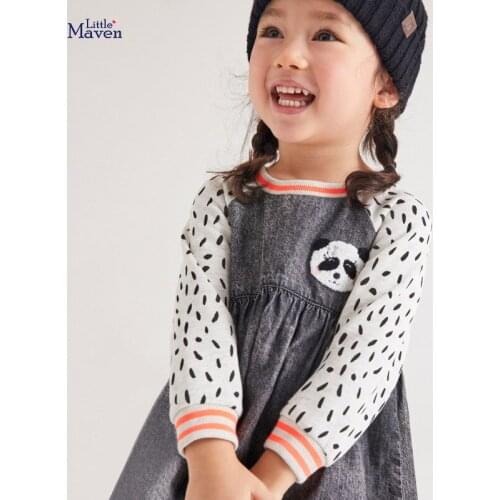 Children Dress Denim Autumn Splicing Long Sleeve Cowboy Girl Clothing Kids Costume European And American Style Panda Print