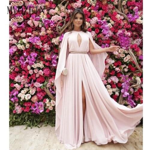 Elegant Long Evening Dress Party Front Slit Chiffon Dubai Arabic Saudi Muslim Evening Dresses Long abiye gece elbisesi