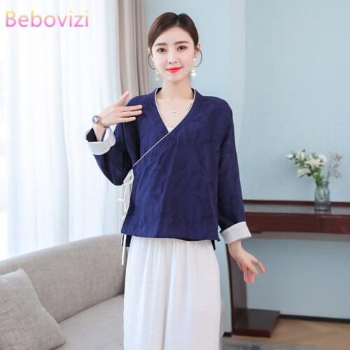 White Blue Cotton Linen Chinese Traditional Hanfu Blouse Tops for Women Cosplay Ancient Chinese Costume Song Dynasty Clothes