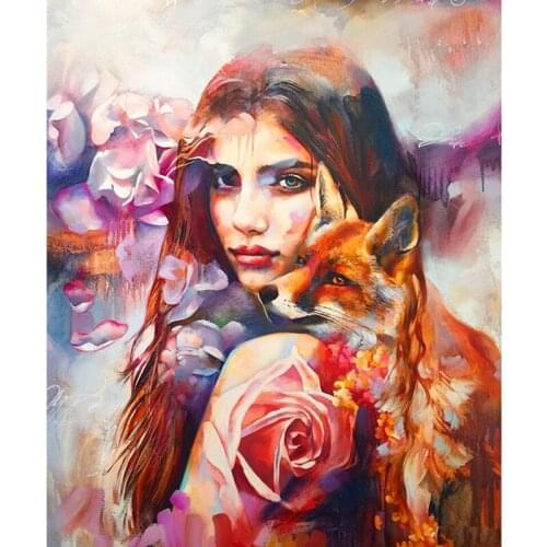 Paints By Numbers Figure Flower Fox Beauty 40x50 Pictures Oil Painting By Numbers Set Gift Coloring By Numbers Canvas Wall Set