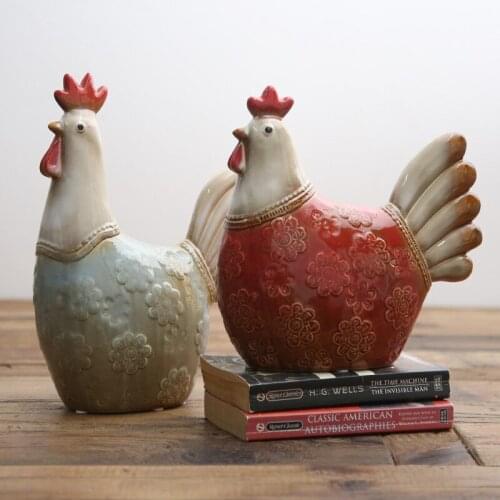 2pcs/set Beautiful European Rooster With Flowers Ornament Home Ceramic Animal Craft Decoration