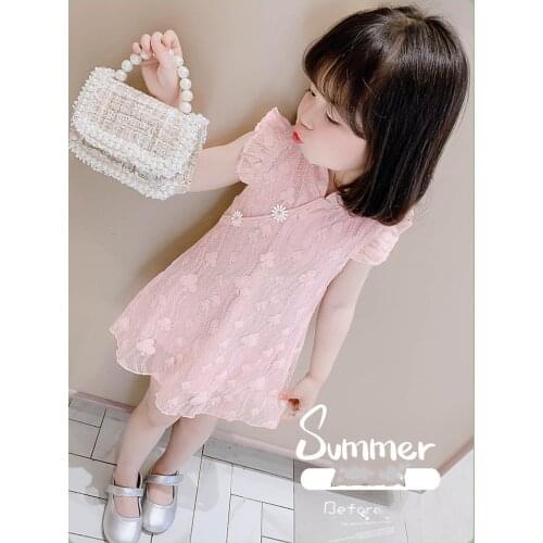 Summer Dresses For Girls Fashion Lace Mesh PrincesS Childrens Cheongsam Vest Dress