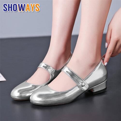 Sweet Silver Gold Metalic PU Mary Janes Low Square Heel Round Toe Women Pumps Casual Wedding Party Ladies Hook Loop Lolita Shoes