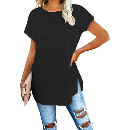 New Spring Autumn Plus Size Women T Shirts Tops Loose Casual Three Quarter O-Neck Solid Color Irregular Female T Shirt
