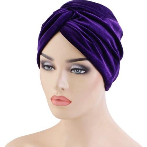 Muslim New Velvet Elastic Turban Cross Twisting Cap Chemo Hair Loss Beanies Women African Hats Indian Winter Warm Headscarf