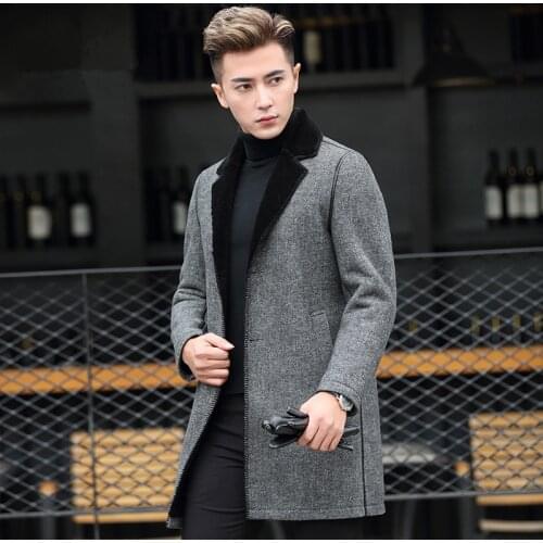Real 100% Coat Men Sheep Shearling Fur Coats Autumn Winter Long Woolen Jacket Plus Size Abrigo Hombre Invierno ZL904