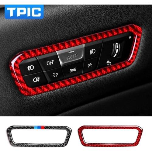 TPIC Carbon Fiber Headlight Switch Button Frame Trim Sticker For BMW G30 X5 Series 2019-2021 Interior Decorative Accessories