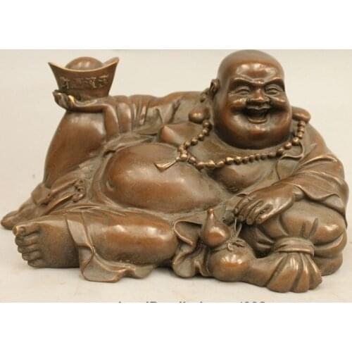 Chinese pure Bronze Buddhist Hall Wealth Yuanbao Maitreya Buddha Sculpture