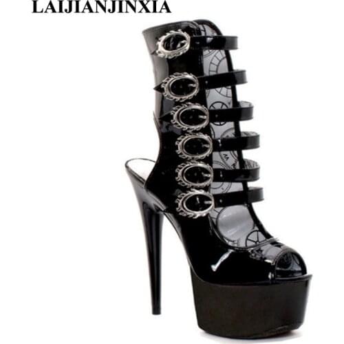 LAIJIANJINXIA Buckle New Sexy 15cm Ultra High-Heels Platform Shoes Night Club Pole Dancing Shoes Ankle Boots Dance Shoes