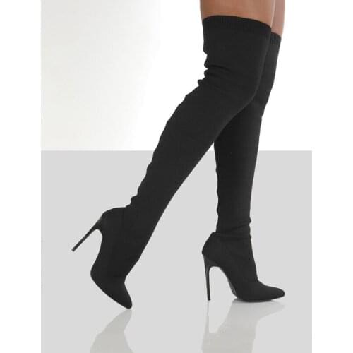 2021 spring and autumn new fashion sexy pointed-toe stiletto high-heeled boots solid color womens over-the-knee boots