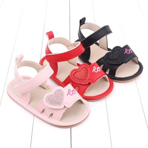 New Summer Baby Girls Sweet Heart Sandals Anti-Slip Open Toe Flats Outdoor Toddler First Walking Shoes for 0-12M