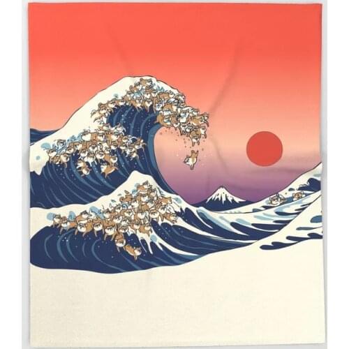 Dog Shiba Inu Cartoon Throw Blanket Cute Kids Design The Great Wave of Shiba Inu Blankets for Beds Christmas Decorations Home