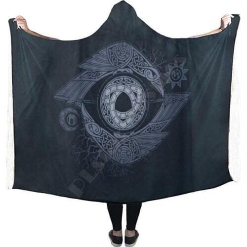 Viking Raven Odin Eye Hooded Blanket 3D Printed Wearable Blanket Adults kids Blanket blanket throw blanket