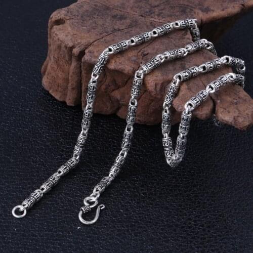 Factory Wholesale S925 Sterling Silver Jewelry Retro Thai Silver Six-word Mantra Bamboo Chain Fashion Personality Mens Necklace