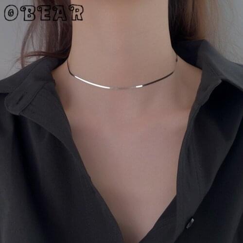 OBEAR Silver Plated Clavicle Chain Flat Snake Bone Chain Necklace For Women Silver Color Fine Jewelry New Design