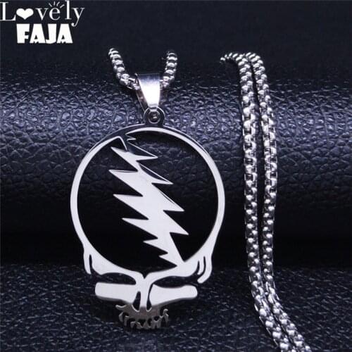 AFAWA Grateful Dead Skull Stainless Steel Chain Necklace for Men/Women Silver Color Necklace Jewelry cadenas mujer N4206S03