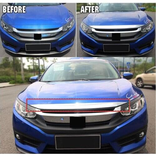 FIT FOR HONDA CIVIC 2016 2017 CHROME FRONT HOOD BONNET GRILL LIP MOLDING COVER TRIM BAR GARNISH PROTECTOR STAINLESS STEEL