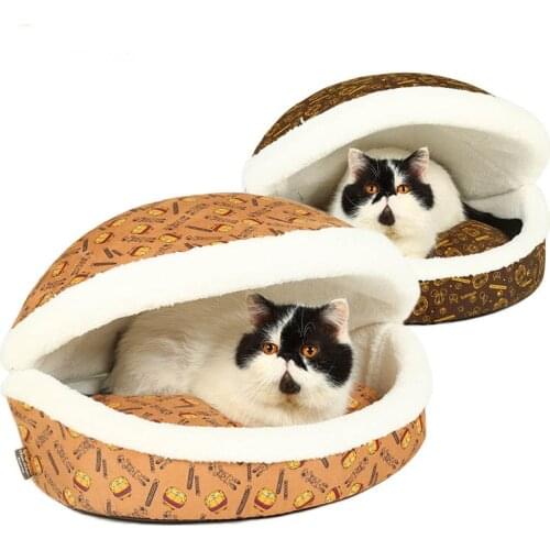 Disassemblability Cat Nest Cave Cat Pet Bed Hamburger Warm Kitten House Soft Cat Nest Shell Home Pet Sleeping Bag Pet Products