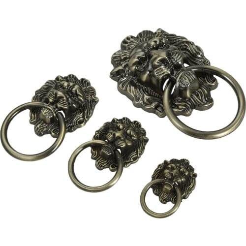 1set Lion Head Knob Antique Bronze Ring Handle Vintage Alloy Pull 42mm-155mm Decorative Hardware Door Cabinet Drawer w/screw