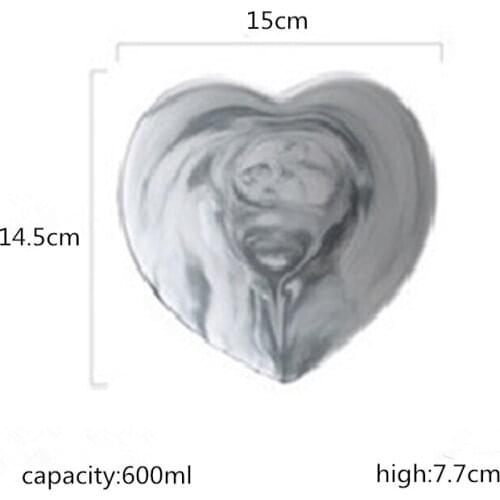 Nordic marbled ceramic heart-shaped bowl salad bowl creative leisure fruit plate noodle bowl soup bowl