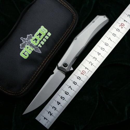 Green Thorn Mini Persian Flipper Folding Knife Titanium Handle D2 Blade Outdoor Hunting Camping Survival Fruit Knives EDC Tools