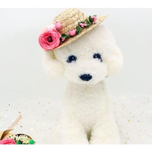 Pet Dog Flower Straw Hat Puppy Cat Spring Summer Sunhat Cute Sombrero Beach Party Outdoor Hawaii Style Hat for Dogs Accessories
