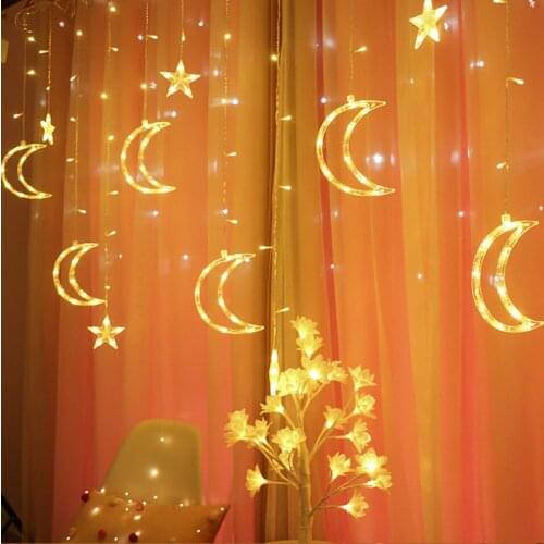 3.5M LED Star Moon Curtain Lights Christmas Garlands String Fairy Lights 220V Outdoor For Wedding Holiday Party New Year Decor