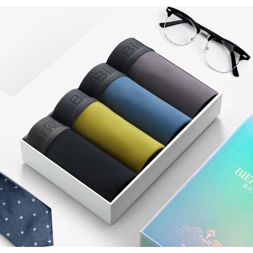 BIERDAN Cotton 4XL Brand Boxer Shorts Men Comfortable Middle Waist Boxershorts Solid Color Sexy 4pcs/lot Male Underwear