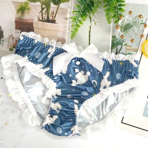 Japan Style Lolita Bow Cartoon Cute Underwear for Women Lace Kawaii Ruffle Satin Panties Crotch Cotton Seamless Briefs