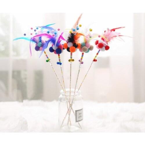 Usd 2.98/pc Free shipping pet cat kitten playing toys cat teaser fishing pole cat rod feather soft ball 10pcs/lot