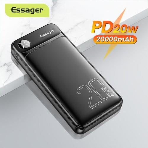 Essager 20000mAh Power Bank PD 20W 20000 mAh Powerbank External Battery Pack Fast Charging Portable Charger For iPhone Poverbank