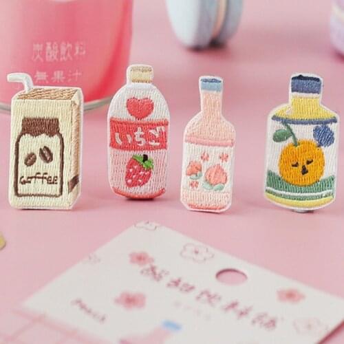 Soda Coffe Milk Orange Drink Bottle Embroidery Patch Mini Fabric Sticker For Stationery DIY Hat Clothing Decoration Fabric Label