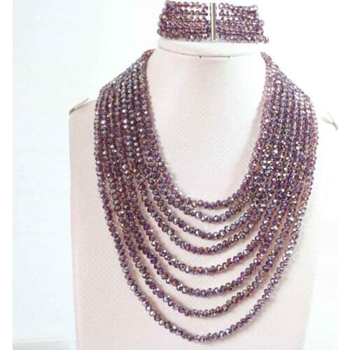 Bright Purple AB Crystal Glass 4x6mm Beads Fashion Diy Jewelry Set 8 Rows Chain Nacklace 5 Rows Bracelet B851